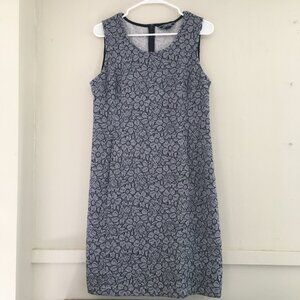 Lands' End Blue Floral Pockets Sheath Dress Cotton Blend Women's Size 10